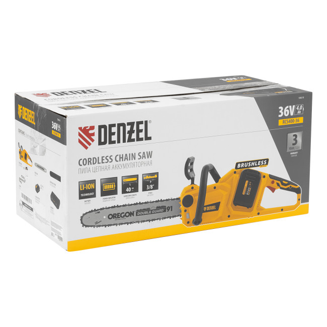 Цепная пила аккумуляторная бесщеточная RCS400-36, Li-ion, 36 В, 4 Ач, шина 400 мм Denzel в Ижевске