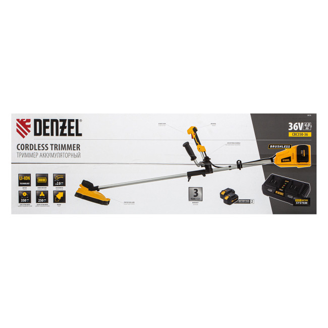 Триммер аккумуляторный бесщеточный CBC350-36, Li-ion, 36 В, 350 мм Denzel в Ижевске Триммер аккумуляторный бесщеточный CBC350-36, Li-ion, 36 В, 350 мм Denzel в Ижевске
