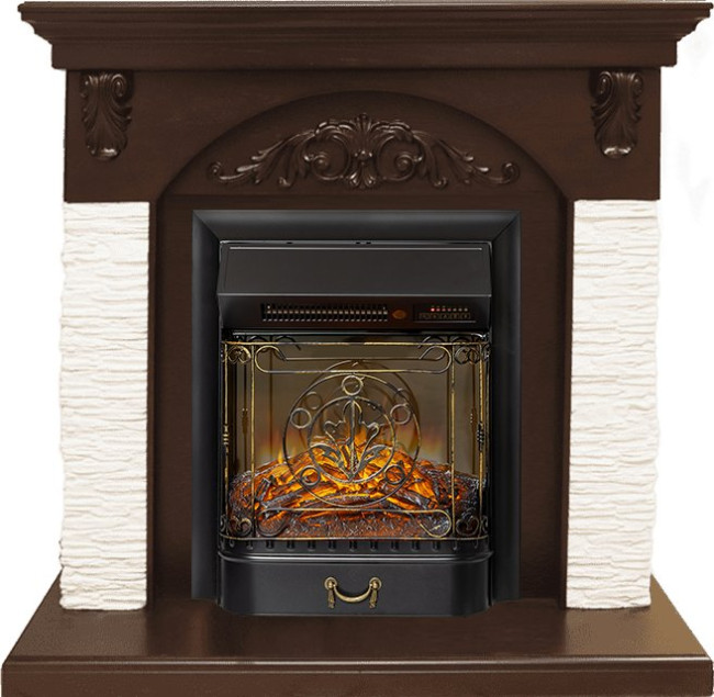 Каминокомплект Bern Сланец мелкий белый / Темный дуб с очагом Majestic FX M Black RC в Ижевске
