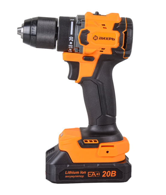 Дрель-шуруповерт аккумуляторная Вихрь ДА-20Л-2К/БП (2,0 А/ч) (бесщеточный двигатель, 70Нм) в Ижевске