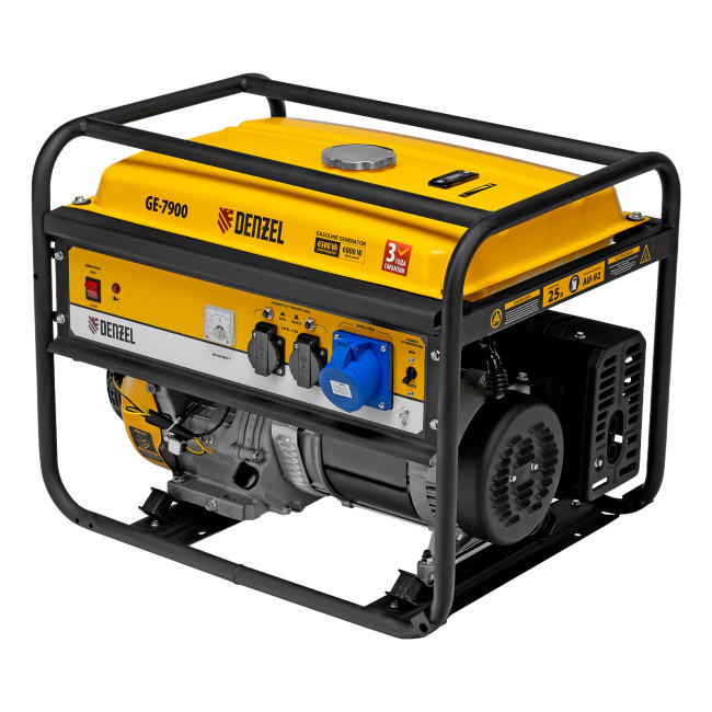 Генератор бензиновый GE 7900, 6.5 кВт, 220 В/50 Гц, 25 л, ручной пуск Denzel в Ижевске
