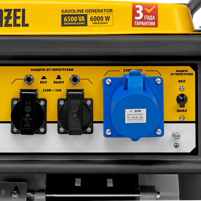 Генератор бензиновый GE 7900, 6.5 кВт, 220 В/50 Гц, 25 л, ручной пуск Denzel в Ижевске