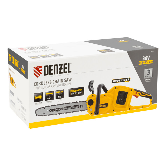 Цепная пила аккумуляторная бесщет. RCS400-36-0, Li-ion, 36 В, шина 400 мм Denzel в Ижевске Цепная пила аккумуляторная бесщет. RCS400-36-0, Li-ion, 36 В, шина 400 мм Denzel в Ижевске