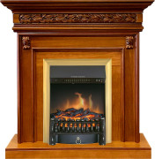 Каминокомплект Valletta - Орех с очагом Fobos FX Brass
