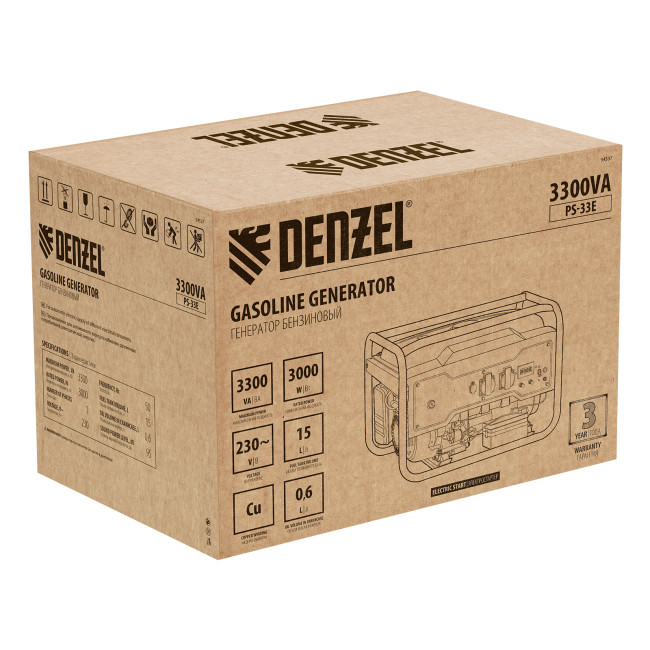 Генератор бензиновый PS-33E, 3.3 кВт, 230В, 15 л, электростартер Denzel в Ижевске