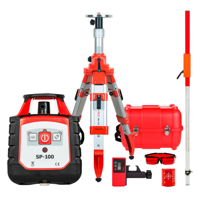 Комплект: ротационный нивелир RGK SP-100 + штатив RGK SH-170 рейка RGK LR-2 в Ижевске
