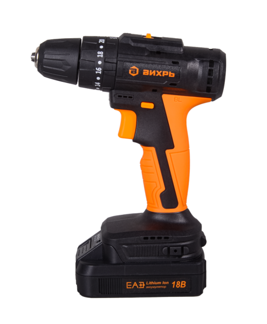 Дрель-шуруповерт аккумуляторная Вихрь ДА-18Л-2КУ/Б (бесщеточный двигатель) в Ижевске
