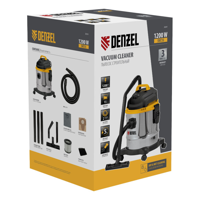 Пылесос строительный SVC15, 1200 Вт, бак 15 л, шланг 2 м Denzel в Ижевске Пылесос строительный SVC15, 1200 Вт, бак 15 л, шланг 2 м Denzel в Ижевске