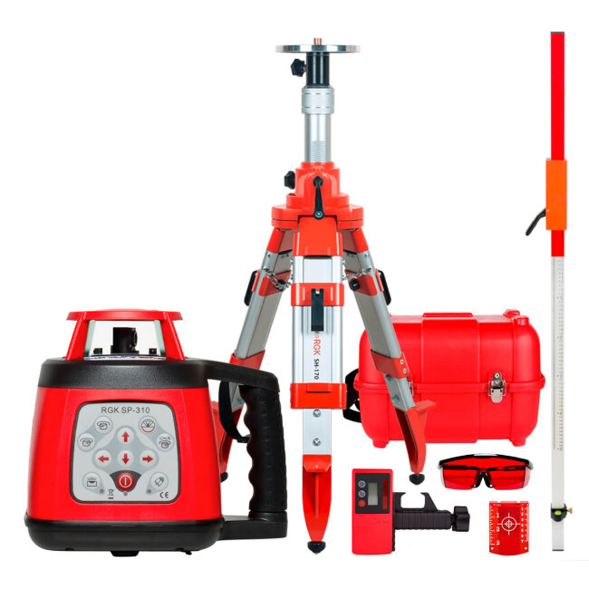 Комплект: ротационный нивелир RGK SP-310 + штатив RGK SH-170 рейка RGK LR-2 в Ижевске