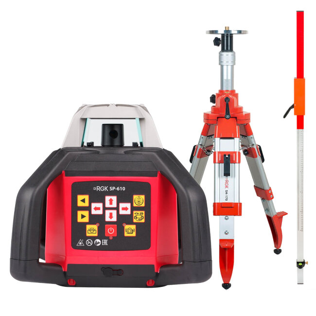 Комплект: ротационный нивелир RGK SP-610 + штатив RGK SH-170 рейка RGK LR-2 в Ижевске
