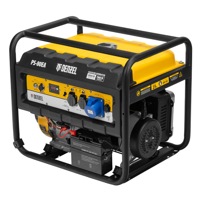Генератор бензиновый PS 80 EA, 8.0 кВт, 230 В, 25 л, коннектор автоматики, электростартер Denzel в Ижевске