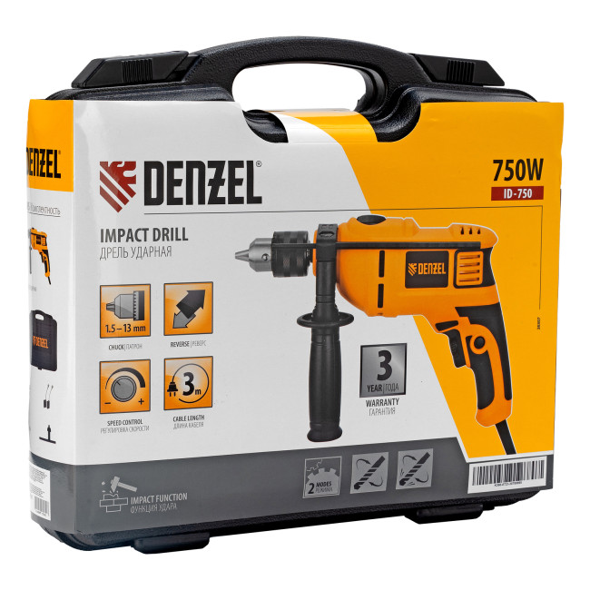 Дрель ударная ID-750, 750 Вт, 0-3000 об/мин, 48000 уд/мин Denzel в Ижевске Дрель ударная ID-750, 750 Вт, 0-3000 об/мин, 48000 уд/мин Denzel в Ижевске