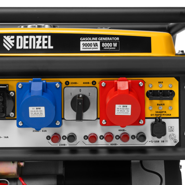 Генератор бензиновый PS 90 ED-3, 9.0 кВт, переключение режима 230 В/400 В, 25 л, электростартер Denzel в Ижевске