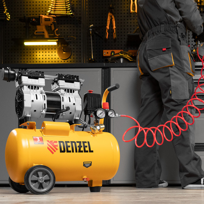 Компрессор DLS950/24 безмаслянный малошумный 950 Вт, 165 л/мин, ресивер 24 л Denzel в Ижевске