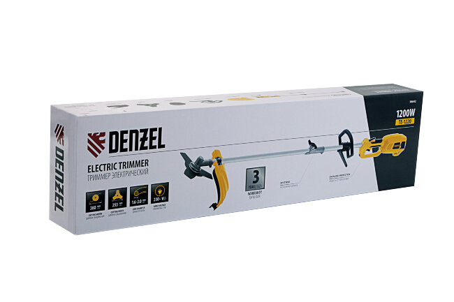 Триммер электрический TE-1220, 1200 Вт, 380 мм, катушка, диск, разборная штанга Denzel в Ижевске
