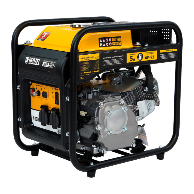 Генератор инверторный GT-2500iF, 2.5 кВт, 230 В, бак 5 л, открытый корпус, ручной старт Denzel в Ижевске