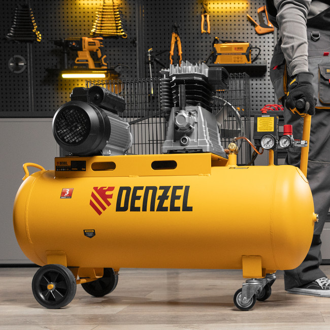 Компрессор воздушный BCI2300/100, ременный привод, 2.3 кВт, 100 литров, 400 л/мин Denzel в Ижевске
