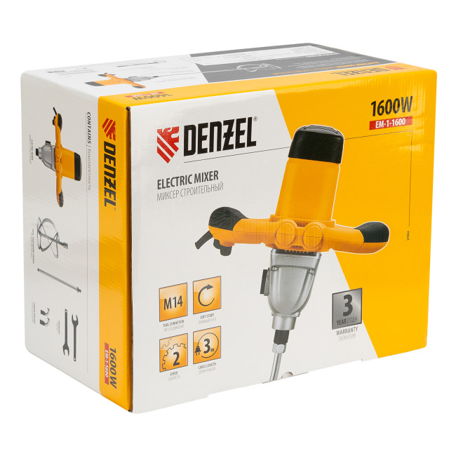 Миксер строительный EM-1-1600, 1600 Вт, 180-460/300-750 об/мин Denzel в Ижевске Миксер строительный EM-1-1600, 1600 Вт, 180-460/300-750 об/мин Denzel в Ижевске