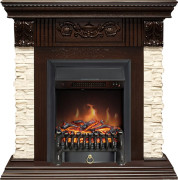 Каминокомплект Luxemburg (каменный) - Сланец/Темный дуб с очагом Fobos FX Black