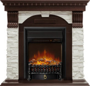 Каминокомплект Dublin - Темный дуб / Сланец белый с очагом Fobos FX M Black RC