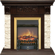 Каминокомплект Luxemburg (каменный) - Сланец/Темный дуб с очагом Fobos FX M Brass