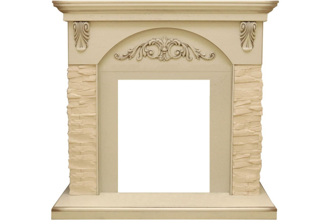 Каминокомплект Bern Сланец крупный бежевый / Алебастр темная патина с очагом Danville Black FB2 в Ижевске