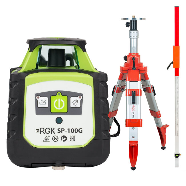 Комплект: ротационный нивелир RGK SP-100G + штатив RGK SH-170 рейка RGK LR-2 в Ижевске