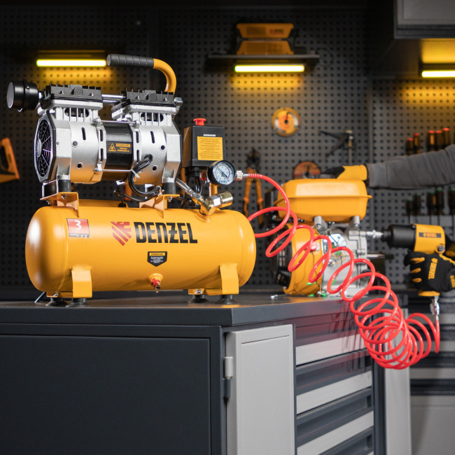 Компрессор DLS650/10 безмаслянный малошумный 650 Вт, 120 л/мин, ресивер 10 л Denzel в Ижевске