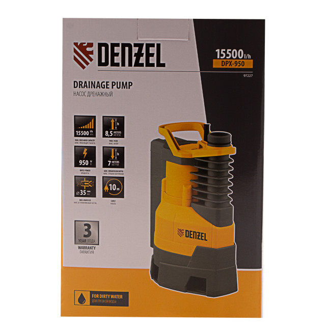 Дренажный насос DPХ950, Х-Pro, 950 Вт, подъем 8.5 м, 15500 л/ч Denzel в Ижевске