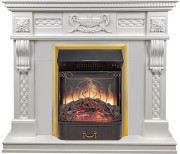Каминокомплект Corsica - Матовый белый (Ширина 1100) с очагом Majestic FX M Brass