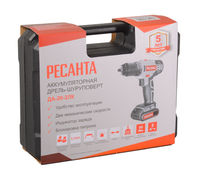 Дрель-шуруповерт аккумуляторная Ресанта ДА-20-2ЛК (2,0 А/ч) в Ижевске