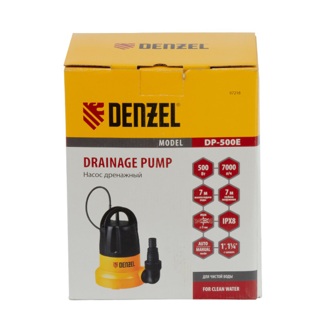 Дренажный насос DP500E, 500 Вт, подъем 7 м, 7000 л/ч Denzel в Ижевске Дренажный насос DP500E, 500 Вт, подъем 7 м, 7000 л/ч Denzel в Ижевске