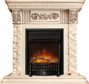 Каминокомплект Luxemburg (каменный) - Сланец/Cлоновая кость с патиной с очагом Fobos FX M Black RC