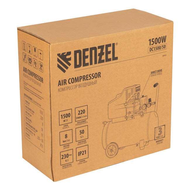 Компрессор воздушный, прямой привод DC1500/50, 1.5 кВт, 50 литров, 220 л/мин Denzel в Ижевске