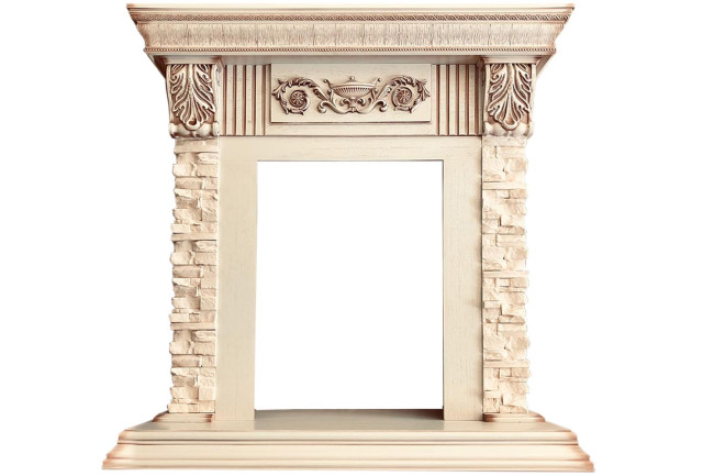 Каминокомплект Luxemburg (каменный) - Сланец/Cлоновая кость с патиной с очагом Majestic FX Black в Ижевске