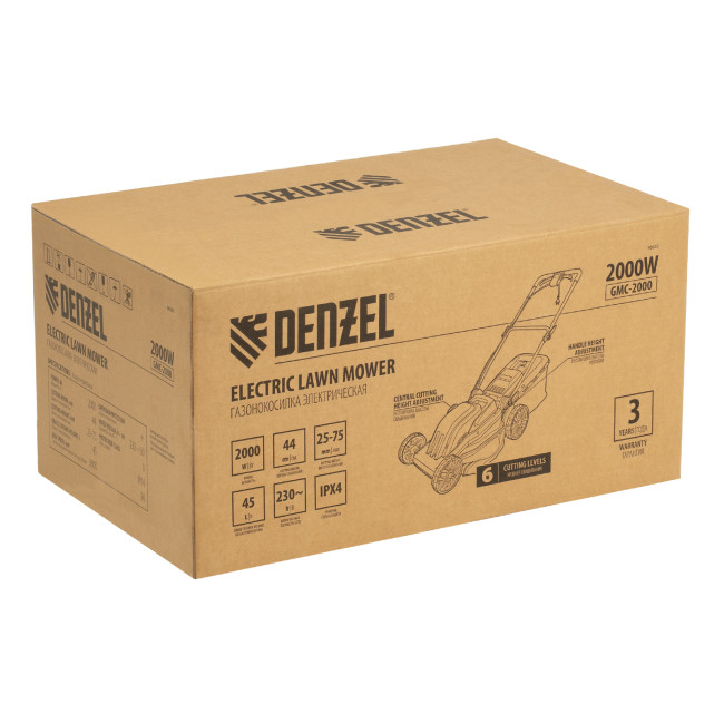 Газонокосилка электрическая GMC-2000, шир. 44см, 2000 Вт, 6 уров., травосб. 45 л Denzel в Ижевске Газонокосилка электрическая GMC-2000, шир. 44см, 2000 Вт, 6 уров., травосб. 45 л Denzel в Ижевске