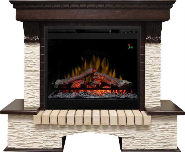 Каминокомплект Pierre Luxe угловой - Темный дуб / Сланец мелкий с очагом Symphony 26'' DF2624L-INT в Ижевске
