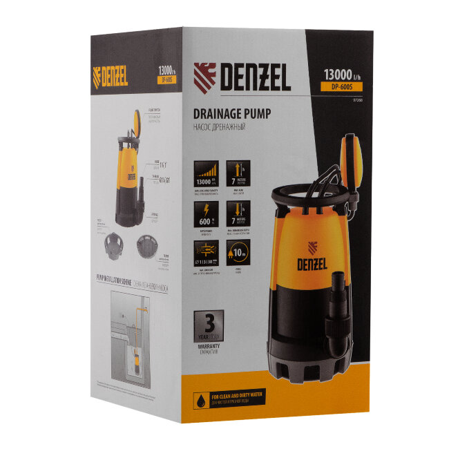 Дренажный насос для чистой и грязной воды DP-600S, 600 Вт, напор 7 м, 13000 л/ч Denzel в Ижевске Дренажный насос для чистой и грязной воды DP-600S, 600 Вт, напор 7 м, 13000 л/ч Denzel в Ижевске