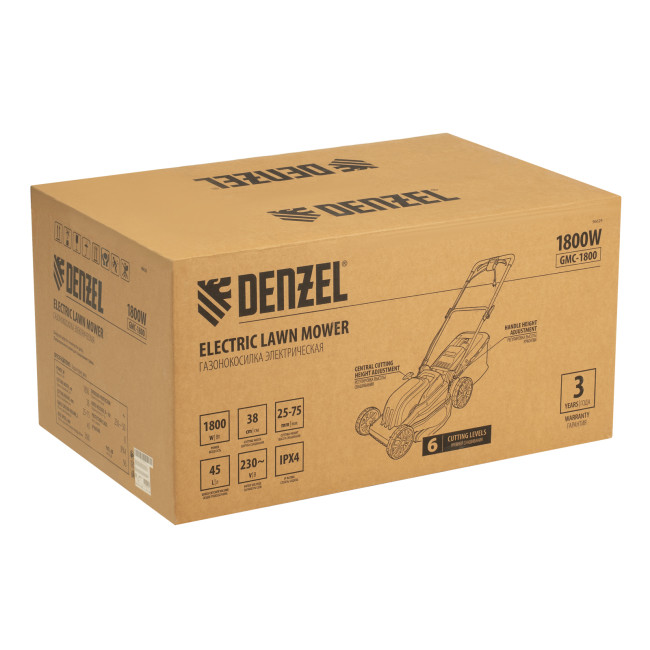 Газонокосилка электрическая GMC-1800, шир. 38см, 1800 Вт, 6 уров., травосб. 35 л Denzel в Ижевске Газонокосилка электрическая GMC-1800, шир. 38см, 1800 Вт, 6 уров., травосб. 35 л Denzel в Ижевске