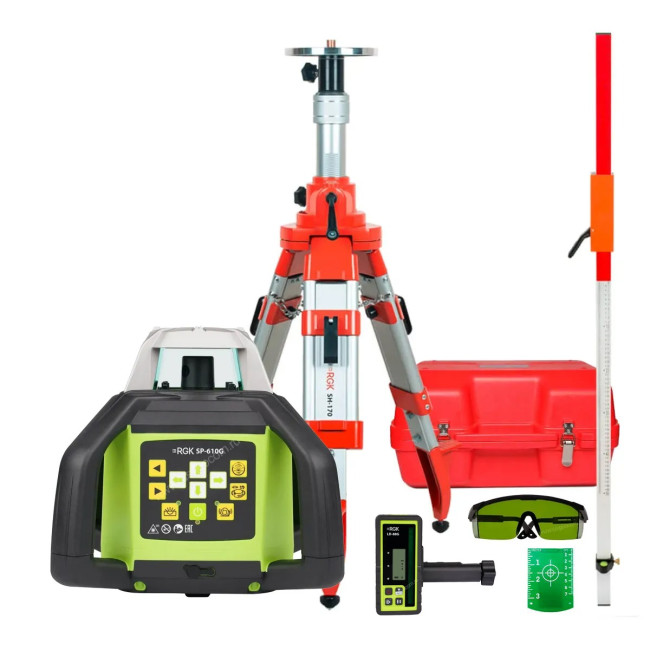 Комплект: ротационный нивелир RGK SP-610G + штатив RGK SH-170 рейка RGK LR-2 в Ижевске