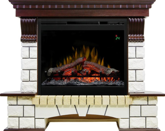 Каминокомплект Pierre Luxe угловой - Темный дуб / Белый с очагом Symphony 26'' DF2624L-INT в Ижевске