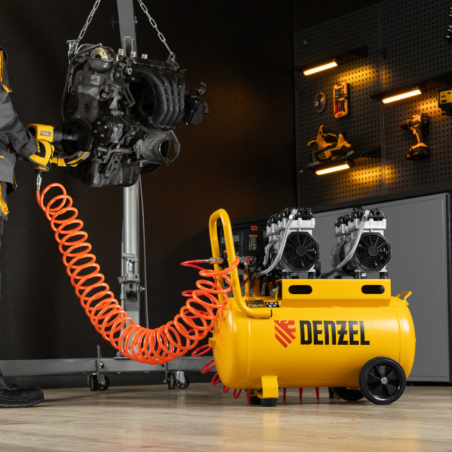 Компрессор безмасляный, малошумный DLS 1500/50, 1500 ВТ, 2x750, 50 л, 260 л/мин Denzel в Ижевске