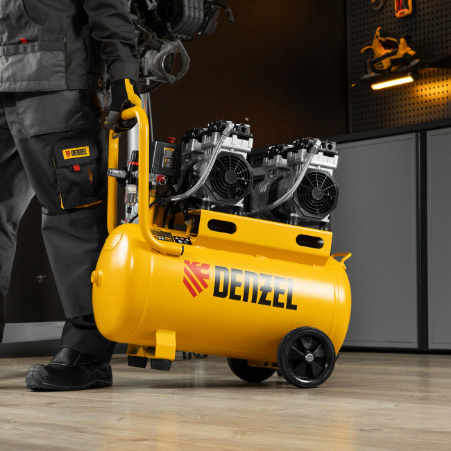 Компрессор безмасляный, малошумный DLS 1500/50, 1500 ВТ, 2x750, 50 л, 260 л/мин Denzel в Ижевске