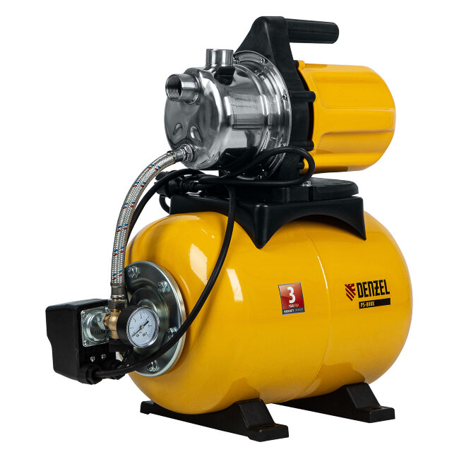 Насосная станция PS800X, 800 Вт, 3200 л/ч, ресивер 24 л, подъем 38 м, нержавейка Denzel в Ижевске
