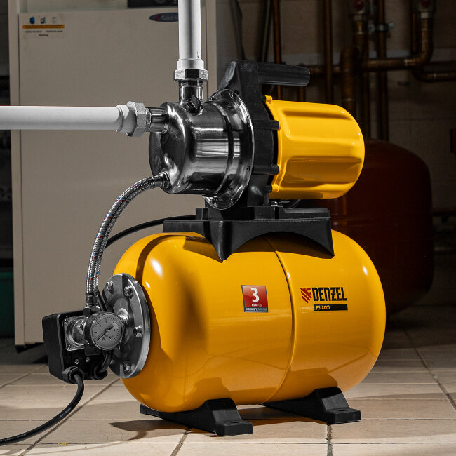 Насосная станция PS800X, 800 Вт, 3200 л/ч, ресивер 24 л, подъем 38 м, нержавейка Denzel в Ижевске Насосная станция PS800X, 800 Вт, 3200 л/ч, ресивер 24 л, подъем 38 м, нержавейка Denzel в Ижевске