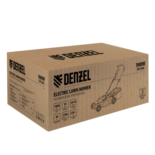 Газонокосилка электрическая GM-1800, 1800 Вт, шир. 38 см, 6 уров., травосб. 40 л. Denzel в Ижевске Газонокосилка электрическая GM-1800, 1800 Вт, шир. 38 см, 6 уров., травосб. 40 л. Denzel в Ижевске