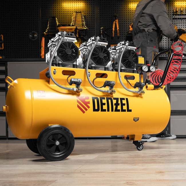 Компрессор безмасляный, малошумный DLS 1800/100,1800 Вт, 3x600, 100 л, 345 л/мин Denzel в Ижевске