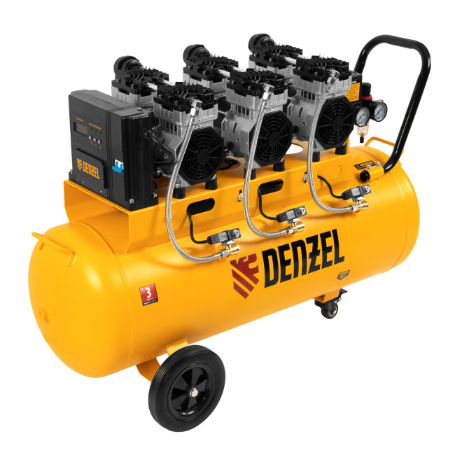 Компрессор безмасляный, малошумный  DLS 2250/100, 2250 Вт, 3x750, 100 л, 410 л/мин блок управления/ Denzel в Ижевске