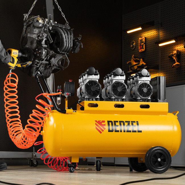 Компрессор безмасляный, малошумный  DLS 2250/100, 2250 Вт, 3x750, 100 л, 410 л/мин блок управления/ Denzel в Ижевске