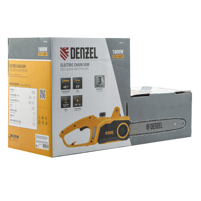 Пила цепная электрическая EDS-1800P, 1.8 кВт,поперечная, шина 40 см, шаг 3/8, паз 1.3 мм, 57 звеньев Denzel в Ижевске